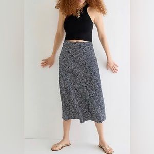 J.Crew “Gwenyth” slip skirt in navy with white dot.